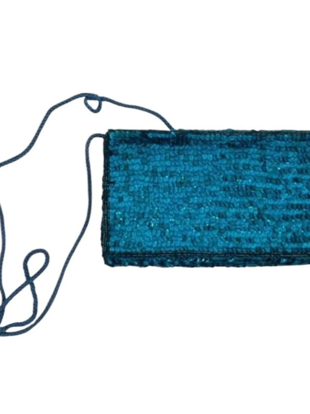 Vintage Teal Blue Sequin Beaded Envelope Clutch Crossbody Bag Floral Beadwork